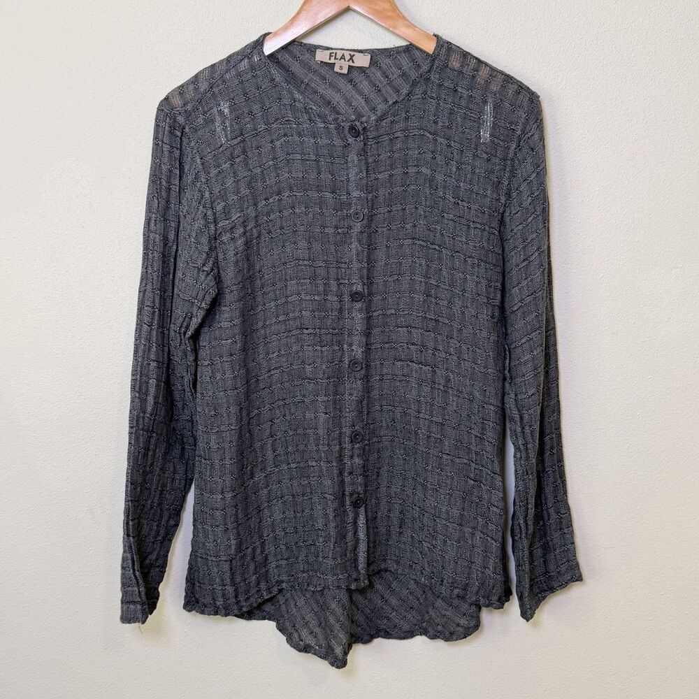 Flax Linen Top Womens S Button Down Lagenlook Minimalist Relaxed Tunic Gray